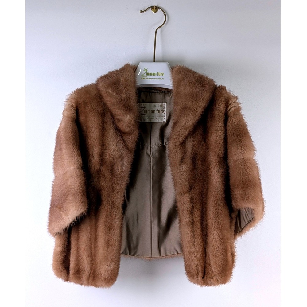 Vintage Zinman Furs Mink Fur Stole Wrap Honey Brown Satin Lined Shawl Collar